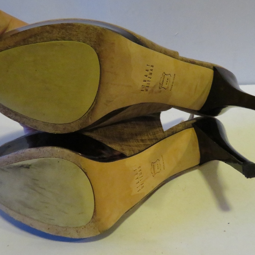 Stuart Weitzman Tan Canvas Open-Toe Heels 7.5 - image 6